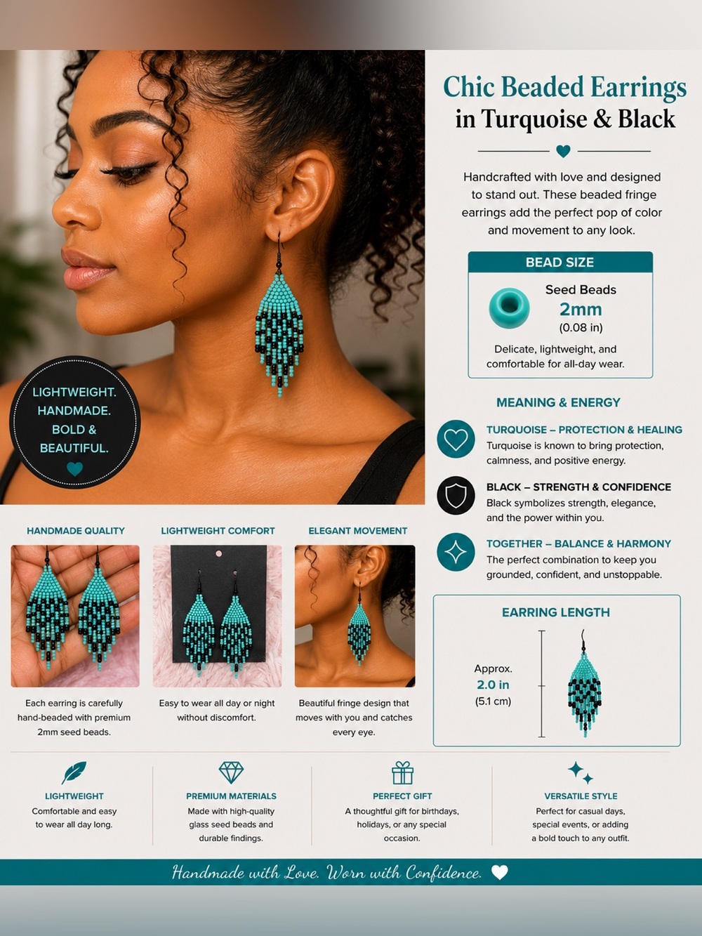 Chic Beaded Earrings in Turquoise and Black